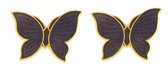 Behave® Oorbellen oorstekers vlinder goud kleur met paars emaille 1,5 cm