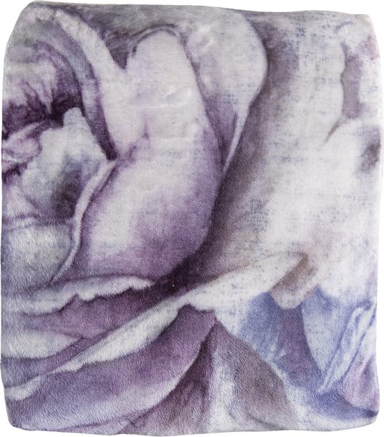 Clayre & Eef Couverture 130x180 cm Blanc Violet Polyester Rectangle Fleurs Plaid