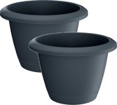 2x Stuks kunststof Respana bloempotten/plantenpotten antraciet 39 cm inclusief onderzetter - Woon/tuindecoratie