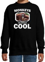 Dieren apen sweater zwart kinderen - monkeys are serious cool trui jongens/ meisjes - cadeau gekke orangoetan / apen liefhebber 7-8 jaar (122/128)