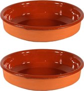 2x Tapas schalen bruin/ terracotta 28 cm - Tapas serveerschalen/borden