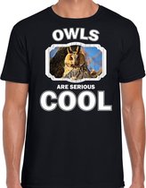 Dieren uilen t-shirt zwart heren - owls are serious cool shirt - cadeau t-shirt ransuil/ uilen liefhebber S