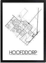 Hoofddorp Plattegrond poster A3 + fotolijst zwart (29,7x42cm) - DesignClaud