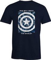Marvel - Captain America - Navy Men's T-shirt - Who will wield the shield? - XL