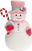 Sneeuwpop met Zuurstok - Roze Hoed - 39 cm
