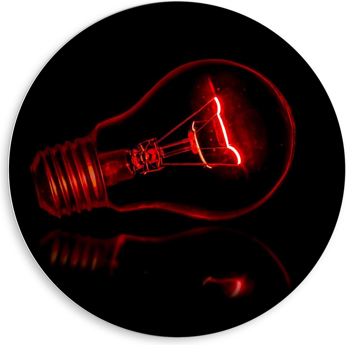 KuijsFotoprint - Schilderij - Rode Gloeilamp Zwarte Achtergrond - Zwart En Rood - 80 X 80