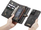 Samsung Galaxy S21 Ultra Bookcase hoesje - CaseMe - Effen Zwart - Leer - Portemonnee met 11 Vakjes voor Pasjes en Ritsvak