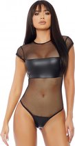 Short sleeve bodysuit - Black - Maat L/XL - Lingerie For Her - black - Discreet verpakt en bezorgd