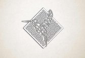 Line Art - Kolibrie 1 met achtergrond - M - 60x62cm - EssenhoutWit - geometrische wanddecoratie