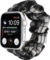 By Qubix Elastisch scrunchie nylon bandje - Zwart - Wit - Geschikt voor Apple Watch 42 - 44 - 45 - Ultra - 49mm - Compatible Apple watch bandje -