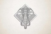 Line Art - Olifant 3 met achtergrond - M - 65x60cm - EssenhoutWit - geometrische wanddecoratie