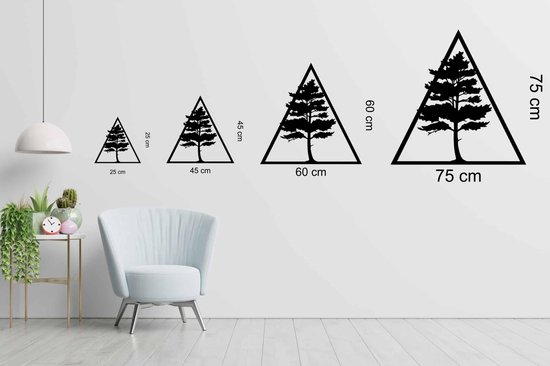 Wanddecoratie - Wandpaneel driehoek - boom - S - 45x45cm - Wit - muurdecoratie - Line Art