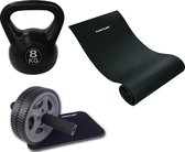 Tunturi - Fitness Set - Kettlebell 8 kg - Fitnessmat 160 x 60 x 0,7 cm - Trainingswiel