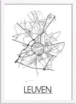 Leuven Plattegrond poster A2 + fotolijst wit (42x59,4cm) - DesignClaud