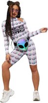 Smiffy's - Alien Kostuum - Nodig Ruimte Nodig - Vrouw - wit / beige - Medium - Halloween - Verkleedkleding
