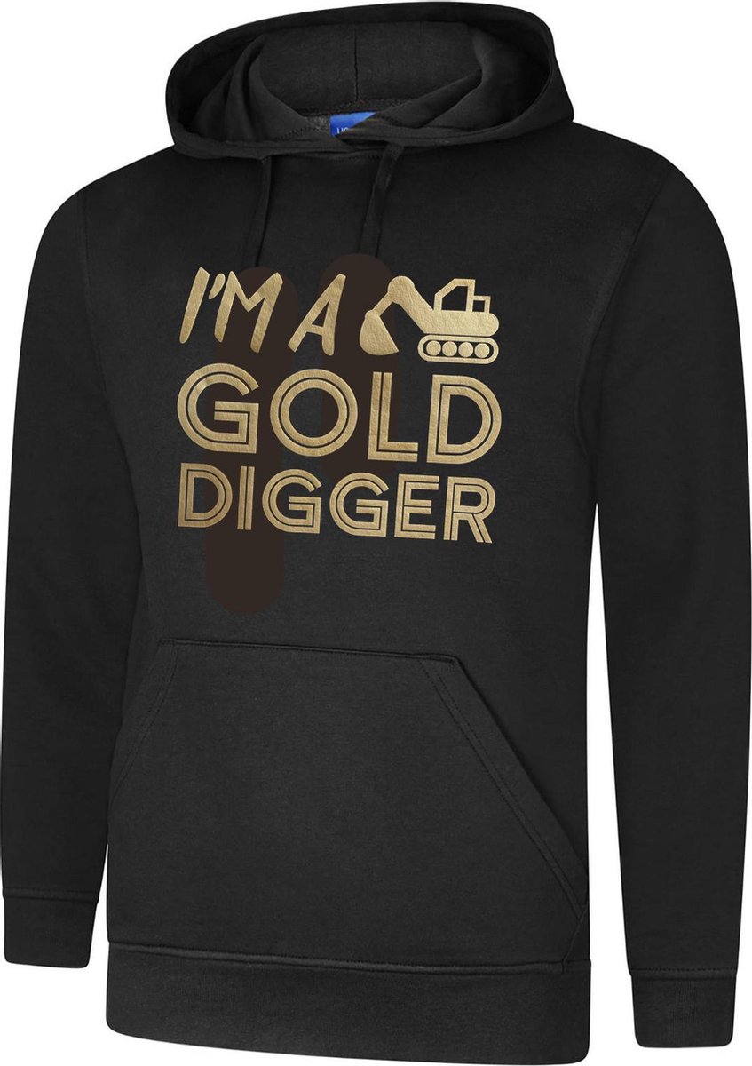 Hooded Sweater - Trui - met capuchon - Hoodie - Gold Digger - Chill Sweater - Lifestyle Sweater - Zwart - I'm A Golddigger - M