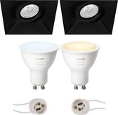 Pragmi Nivas Pro - Inbouw Vierkant - Mat Zwart - Trimless - Kantelbaar - 150mm - Philips Hue - LED Spot Set GU10 - White Ambiance - Bluetooth