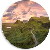 Forex Wandcirkel - The Quiraing Landschap, Schotland - 40x40cm Foto op Wandcirkel (met ophangsysteem)