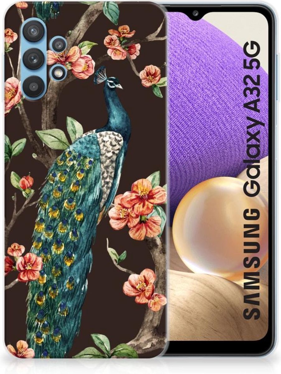Samsung Galaxy A32 5G TPU Hoesje Pauw met Bloemen