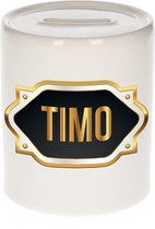 Timo naam cadeau spaarpot met gouden embleem - kado verjaardag/ vaderdag/ pensioen/ geslaagd/ bedankt