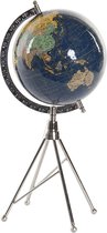 Décoration globe/globe bleu foncé sur socle métal/standard 18 x 38 cm - Topographie Landen/Continent