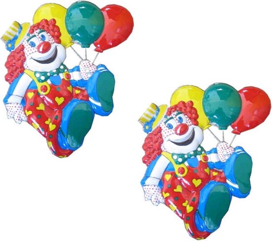 2x stuks carnaval decoratie schild clown ballonnen 50 x 45 cm - Wand decoraties feestartikelen/versiering