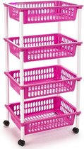 Roze opberg trolley/roltafel met 4 manden 40 x 50 x 85 cm - Etagewagentje/karretje met opbergkratten