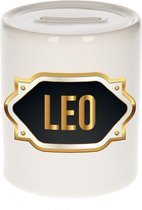 Leo naam cadeau spaarpot met gouden embleem - kado verjaardag/ vaderdag/ pensioen/ geslaagd/ bedankt
