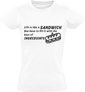 Life is like a sandwich, you have to fill it with the best ingredients  Heren t-shirt | lunchroom | leven | filosofie | vegetarier | restaurant | eten | kado | Wit