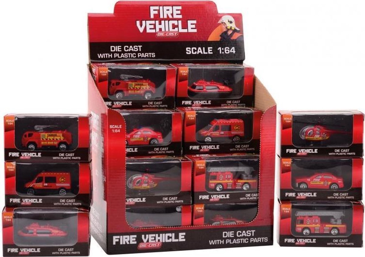 Brandweer Voertuigen 1:64 In Display 6 Assorti