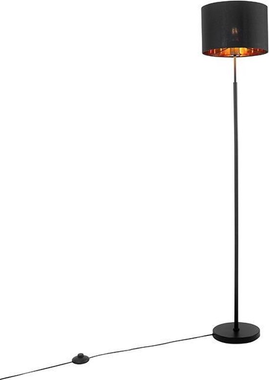 QAZQA vt - Moderne Vloerlamp | Staande Lamp met kap - 1 lichts - H 150 cm - Zwart -... |