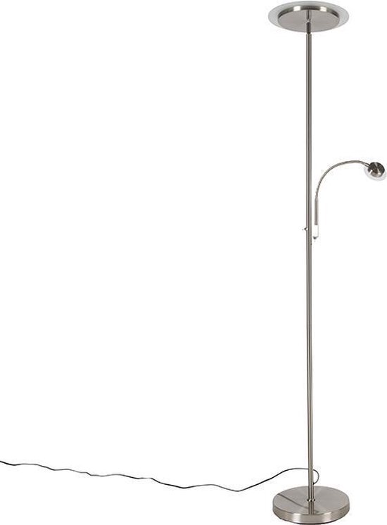 QAZQA chala - Moderne LED Vloerlamp | Staande Lamp met leeslamp - 1 lichts - H 1800 mm - Staal - Woonkamer | Slaapkamer | Keuken
