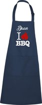 mijncadeautje - luxe keukenschort - I love BBQ - met naam - navy / blauw