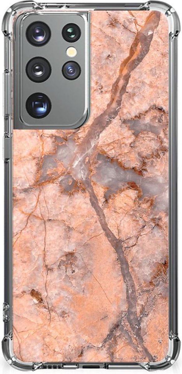 Samsung Galaxy S21 Ultra Anti-Shock Hoesje Marmer Oranje