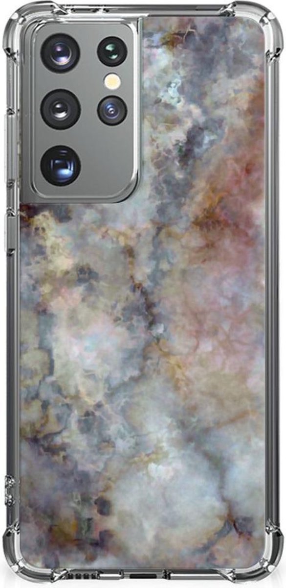 Samsung Galaxy S21 Ultra Anti-Shock Hoesje Marmer Grijs