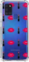 Telefoonhoesje  Samsung Galaxy A21s Hippe Hoesje met transparante rand Lipstick Kiss