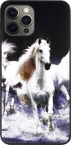 ADEL Siliconen Back Cover Softcase Hoesje Geschikt voor iPhone 12 (Pro) - Paarden Wit
