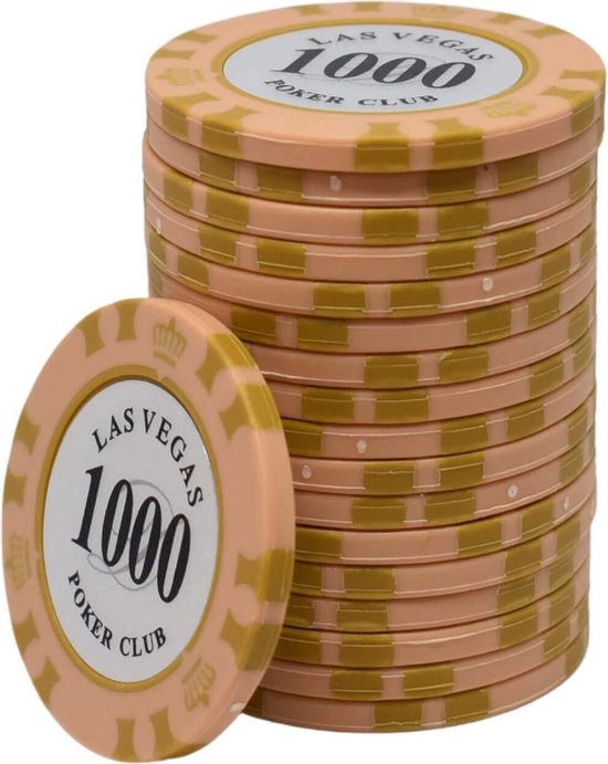 Afbeelding van het spel Las Vegas poker club clay chips 1.000 oranje (25 stuks)