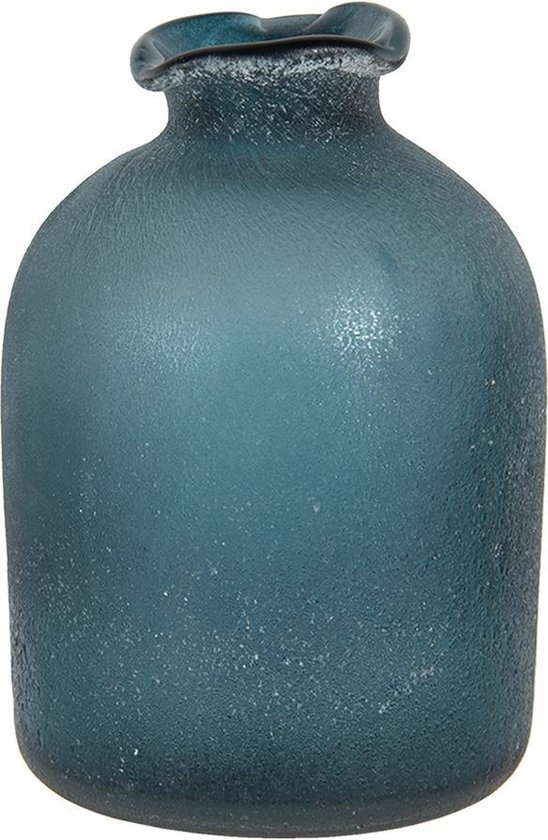 Clayre & Eef Vaas Ø 7x10 cm Blauw Glas Rond Glazen Vaas