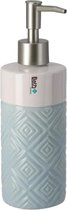 Zeeppompje/zeepdispenser blauw/wit keramiek 21 cm - Navulbare zeep houder - Toilet/badkamer accessoires