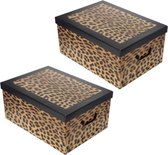 3x stuks opbergdoos/opberg box van karton met luipaard print 51 x 37 x 24 cm - Inhoud 45 liter - Doos met deksel en handvatten