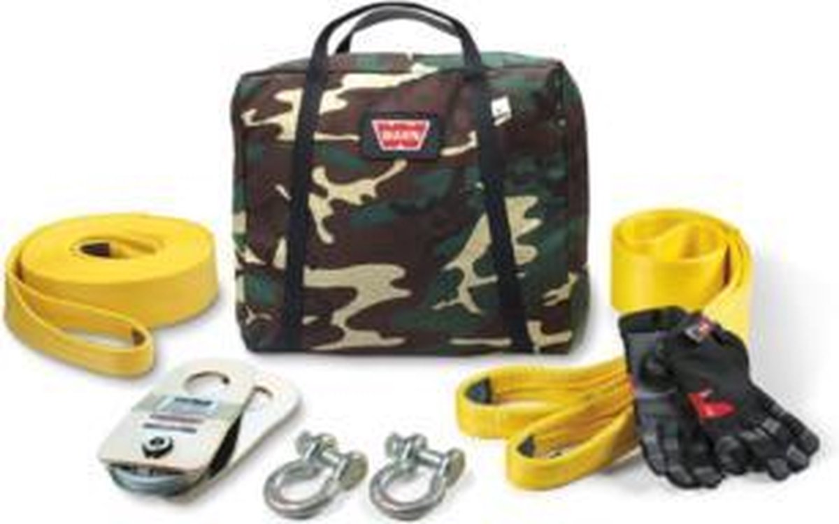 Warn Recovery set Army - Middel - voor lieren tot 4536kg - Warn 62858 - Compleet met handschoenen, treklint, boomband, d-sluiting, snatch block
