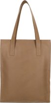 Sacha - Beige leren shopper met laptopvak