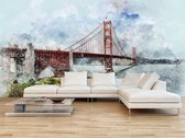 Professioneel Fotobehang San Francisco Golden Gate Bridge Abstract - blauw - Sticky Decoration - fotobehang - decoratie - woonaccessoires - inclusief gratis hobbymesje - 355 cm breed x 240 cm