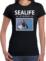 Dieren foto t-shirt Orkas - zwart - dames - sealife of the world - cadeau shirt Orka liefhebber XS