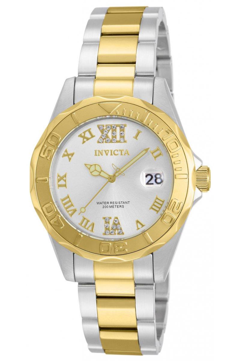 Invicta Pro Diver 12852 Dames Horloge - Waterdicht - Analoog - Quartz Uurwerk - Roestvrij Staal met zilveren Wijzerplaat - 38mm