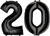 Ballon Cijfer 20 Jaar Zwart 36Cm Verjaardag Feestversiering Met Rietje