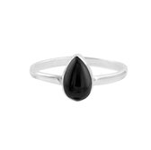 Dhara | Ring 925 zilver met zwarte onyx edelsteen | edelstenen sieraden | dames ringen zilver | Maat 17