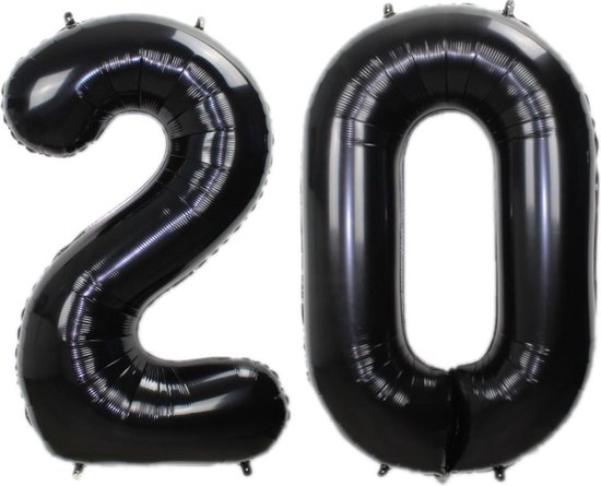 Folie Ballon Cijfer 20 Jaar Zwart 70Cm Verjaardag Folieballon Met Rietje