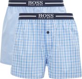 HUGO BOSS boxershorts woven (2-pack) - heren boxers wijd model - lichtblauw met wit geruit en gestreept - Maat: L